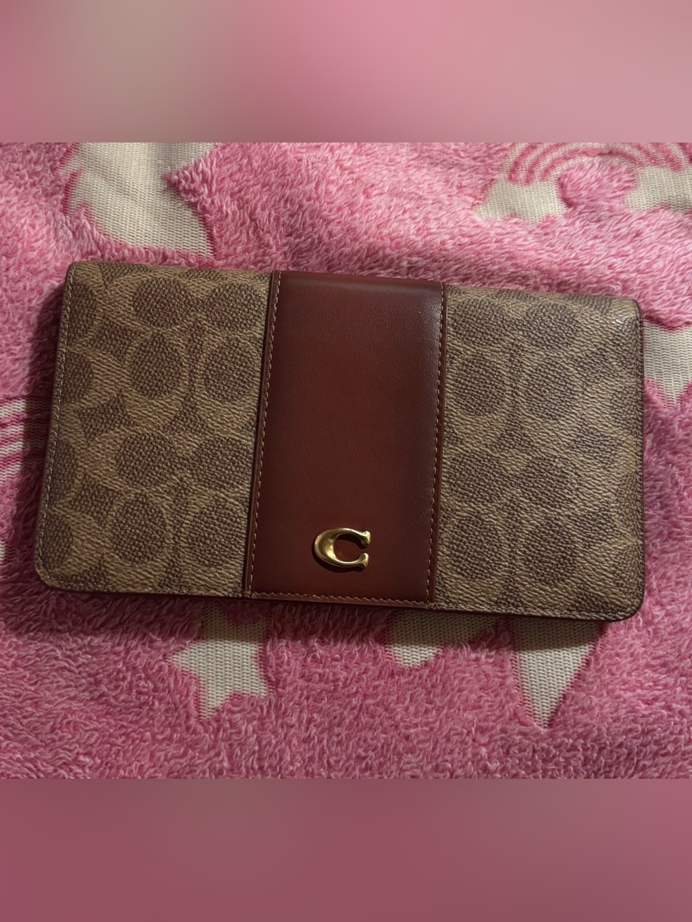 Coach Brown Signature Canvas Continental Wallet with Gold 'C'